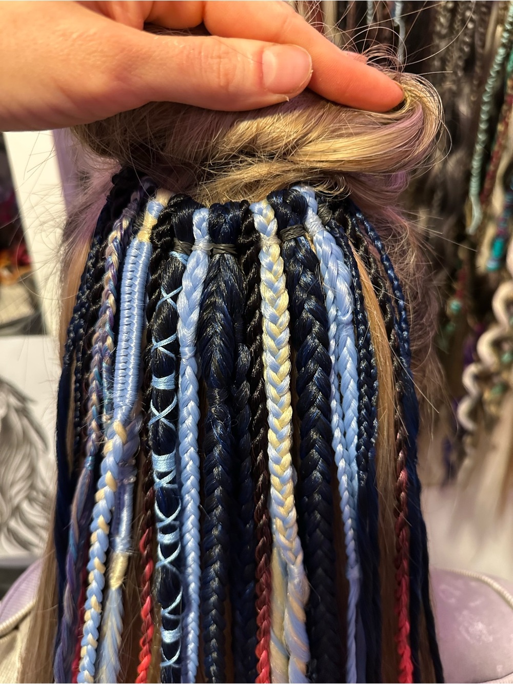 Blue & Neon Pink Braided Hair Extensions - Picture 3 of 6